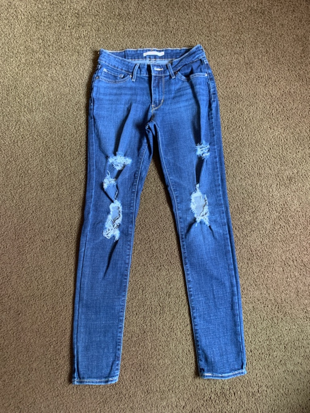 Levi 711 Skinny Jeans Ripped Distressed in Blue Women's Stretch Denim Size 26